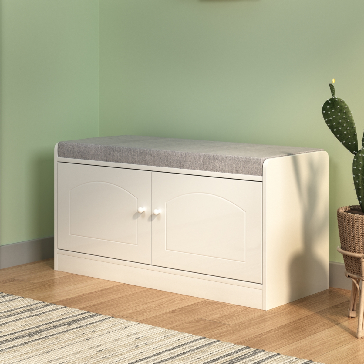 Streamdale Shoe Storage Bench with 2 Doors & Cushion