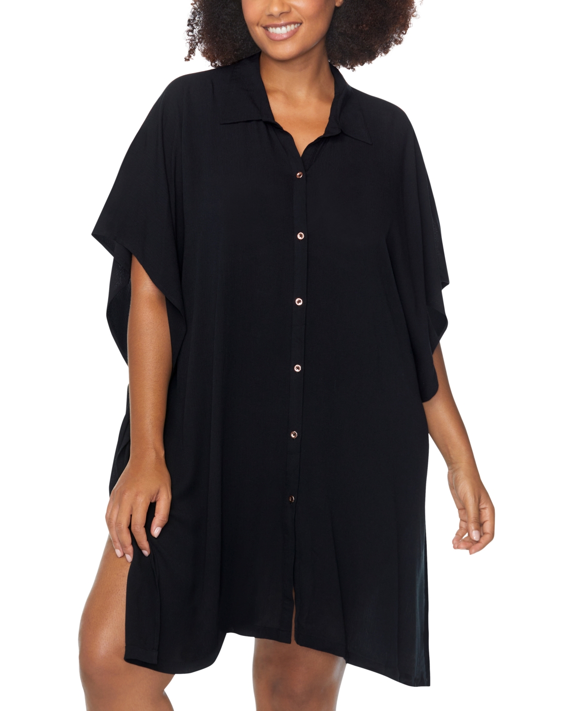 Trendy Plus Vacay Button-Front Cover-Up Shirt - White