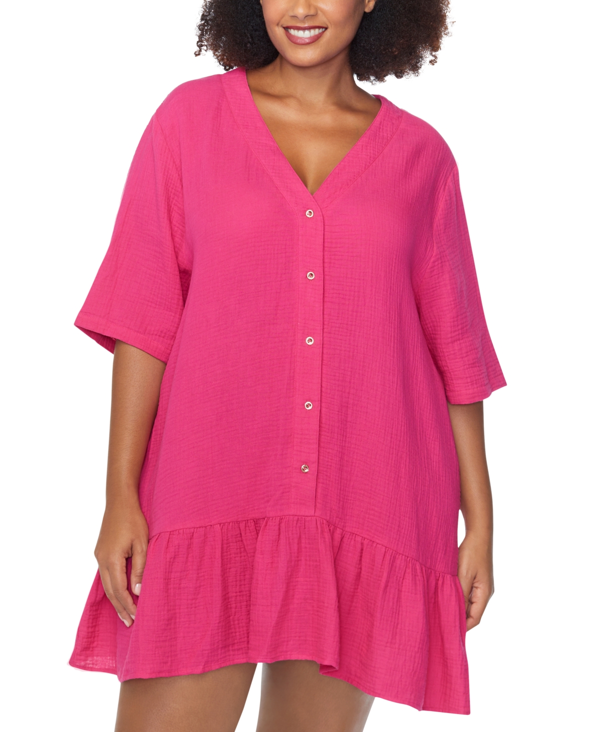Raisins Curve Trendy Plus Size Sol Cotton Cover-up In Pink