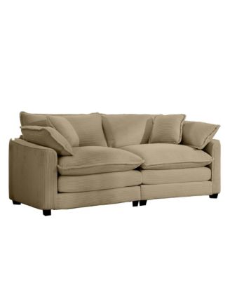 Modern Fabric Living Room Sofa with 4 Pillows Upholstered Large Deep Seating Loveseat, Tan Corduroy