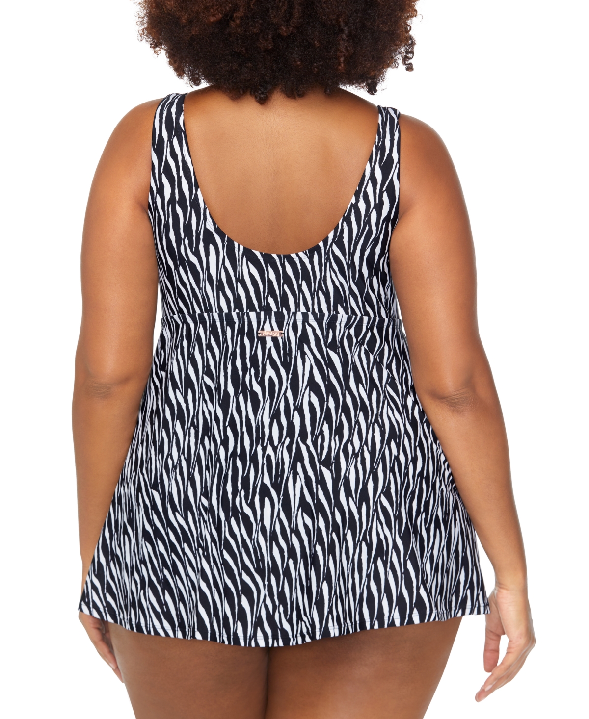 Shop Raisins Curve Trendy Plus Size Lucia Printed Twist-front Swimdress In Black,white
