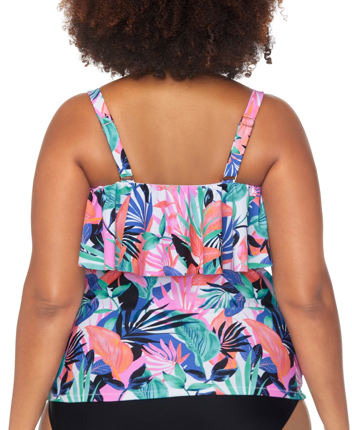 Raisins Curve Trendy Plus Size Sella Ruffled Tankini Top In White Multi