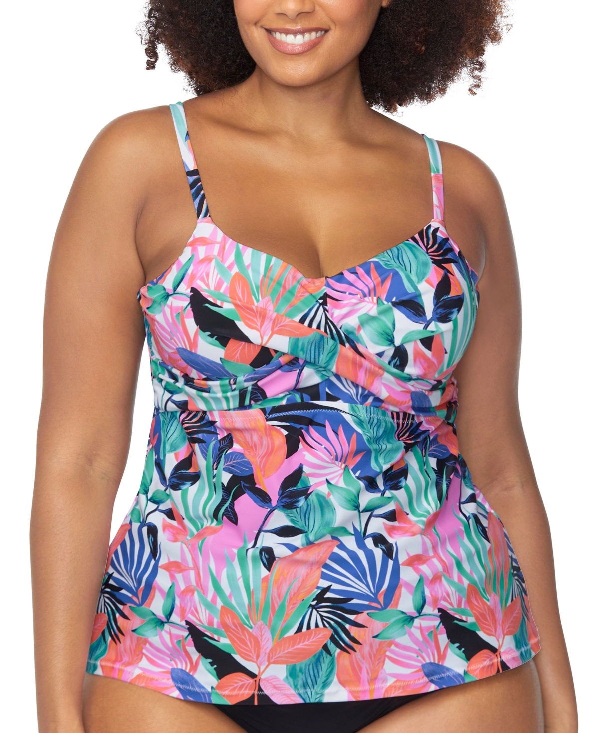Raisins Curve Trendy Plus Size Aries Underwire Tankini Top In White Multi