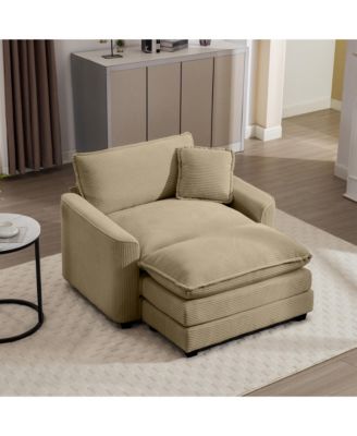 Comfortable Single Chair Deep Seat Sofa With Footstool With One Pillow, Suitable for Living Room and Bedroom, Club Multiple Occasions, Tan Corduroy Fabric