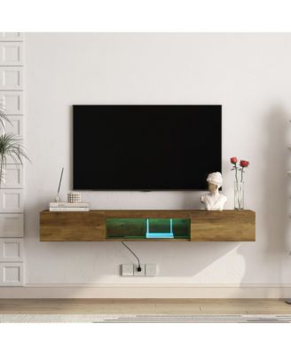 Floating TV Stand with LED Lights & Outlet