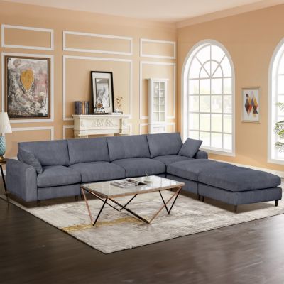 Streamdale Gray 6-Seat Convertible Corduroy Sectional Sofa