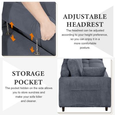 Streamdale Gray 6-Seat Convertible Corduroy Sectional Sofa