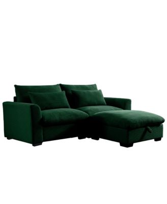 Sectional Sofa Comfy Corduroy Couch for Living Room with Pillows and Round Armrests, Modern Corduroy Sofa Sleeper Deep Couches with Storage Ottoman (Green, 2-Seat)