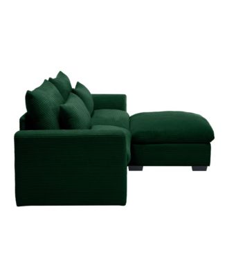 Sectional Sofa Comfy Corduroy Couch for Living Room with Pillows and Round Armrests, Modern Corduroy Sofa Sleeper Deep Couches with Storage Ottoman (Green, 2-Seat)