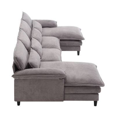 Streamdale U-Shaped Modular Sofa Couch with Waist Pillows and Chaise Lounge (Gray, Terrycloth)
