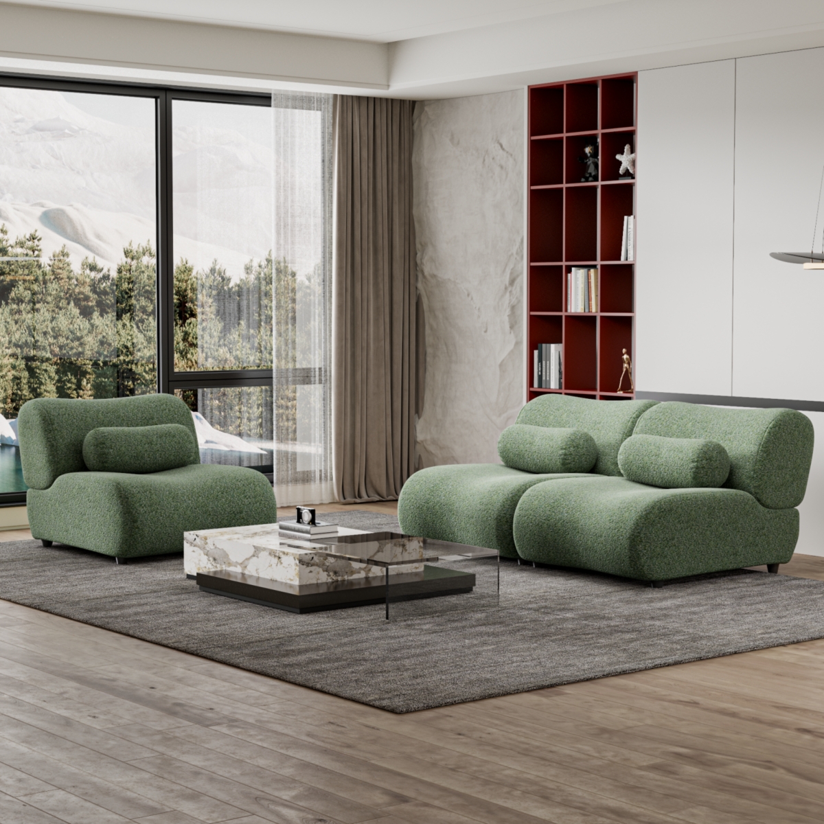 Streamdale Furniture Elegant Green Chenille Fabric Sofa - 3-Piece Modular Sectional with Cozy Recline & Unique Design - Ideal for Modern Living Rooms