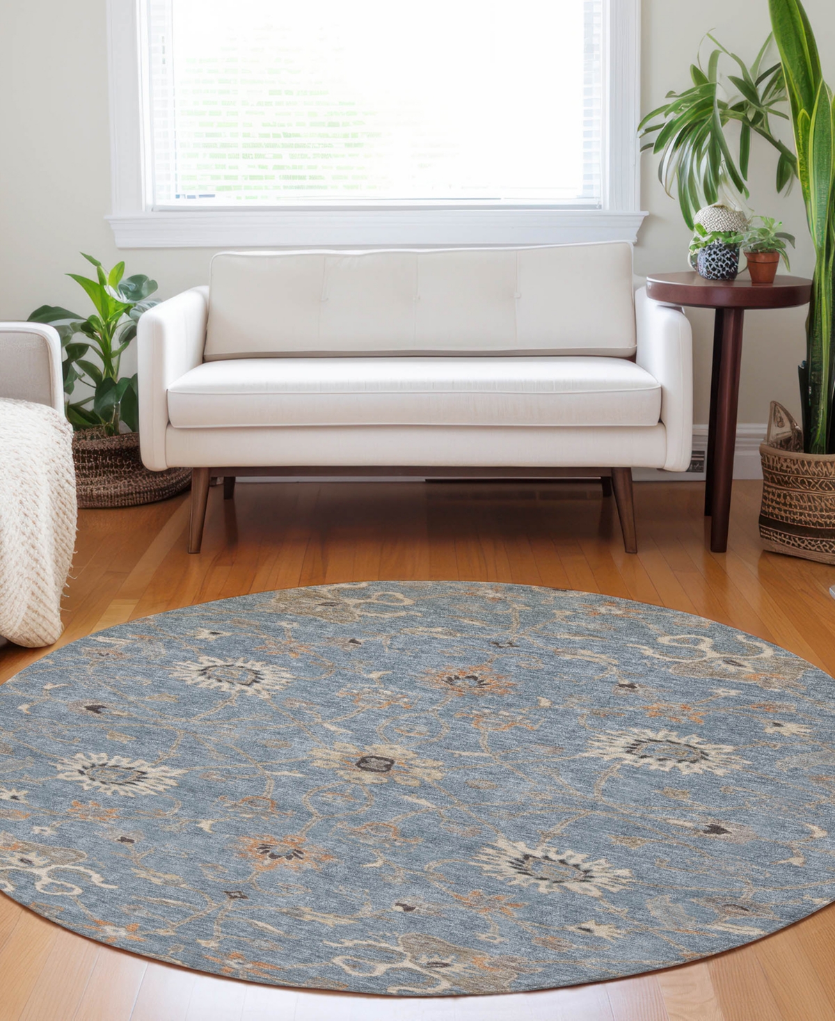 Shop Addison Chantille Machine Washable Acn1137 8'x8' Round Area Rug In Denim