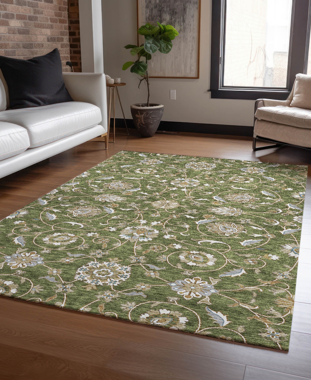 Addison Chantille Machine Washable Acn1149 8'x10' Area Rug In Olive