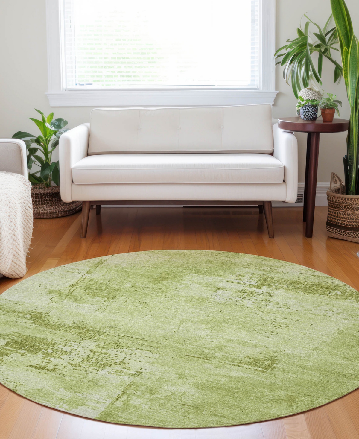 Addison Chantille Mahine Washable Acn1062 8'x8' Round Area Rug In Lime