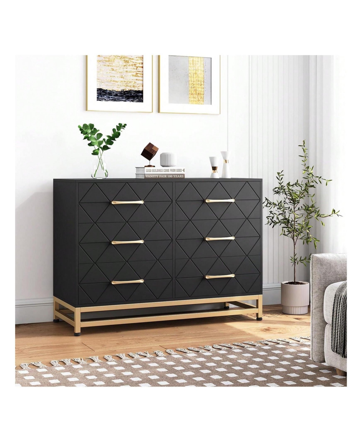 gaomon Dresser For Bedroom With 6 Drawer Double Dressers, Modern Wooden Dresser Chest, Beside Table For Closet, Nursery, Living Room