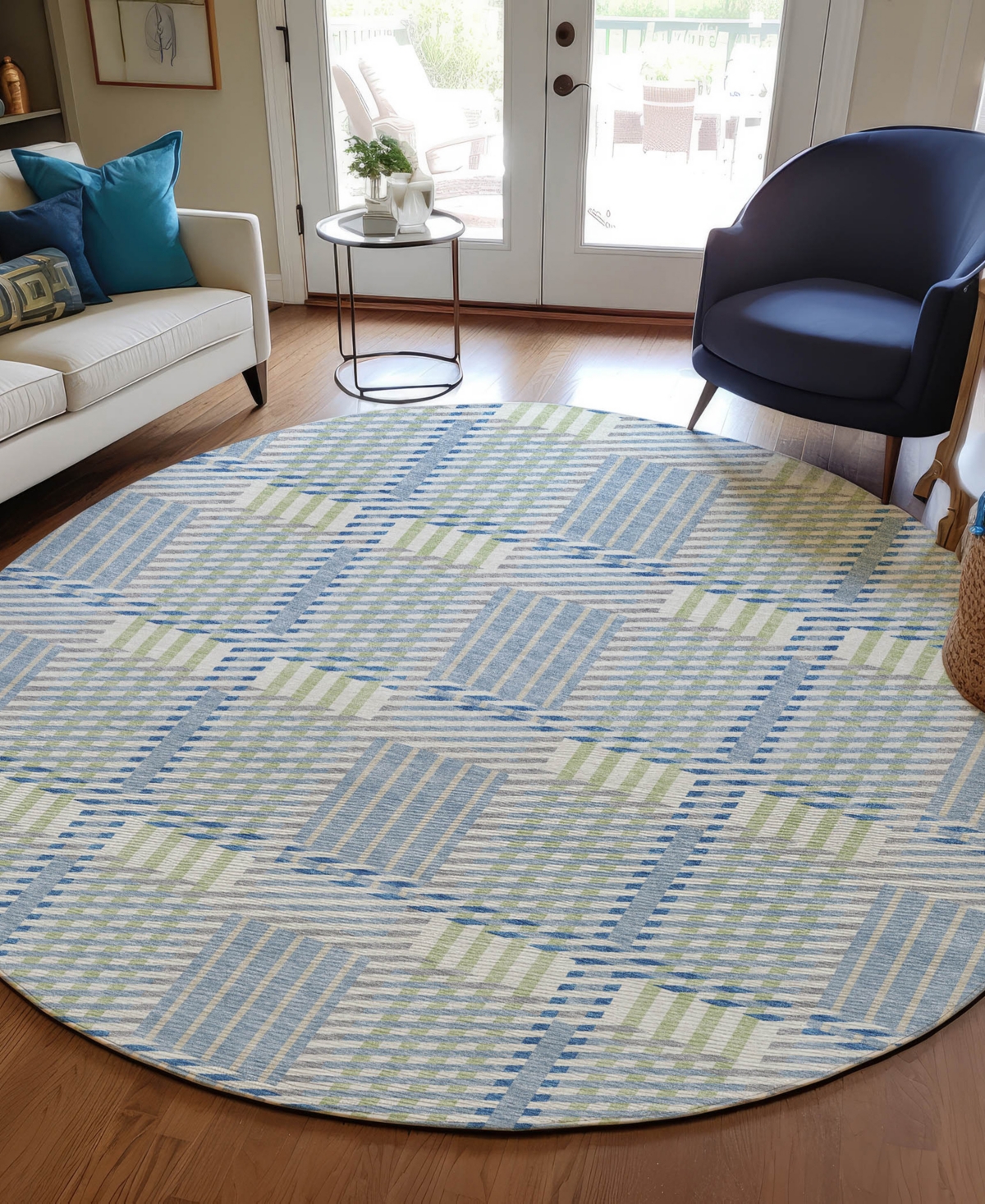 Addison Chantille Mahine Washable Acn1000 8'x8' Round Area Rug In Denim