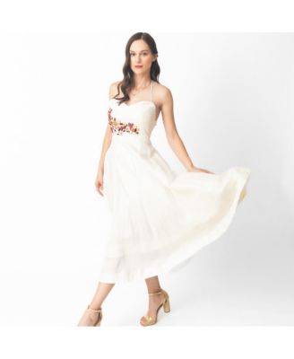 Women's Fit and Flare Midi Dress with Hand emboidered torso