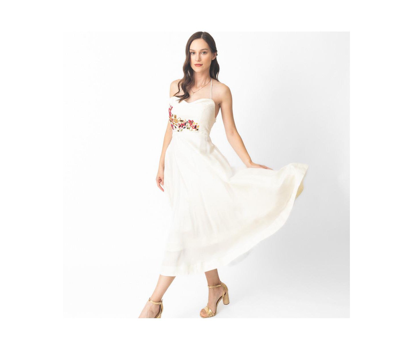 Женское платье RAAS Fit and Flare Midi with Hand emboidered torso, цвет: Тёмно-синий — фото 3