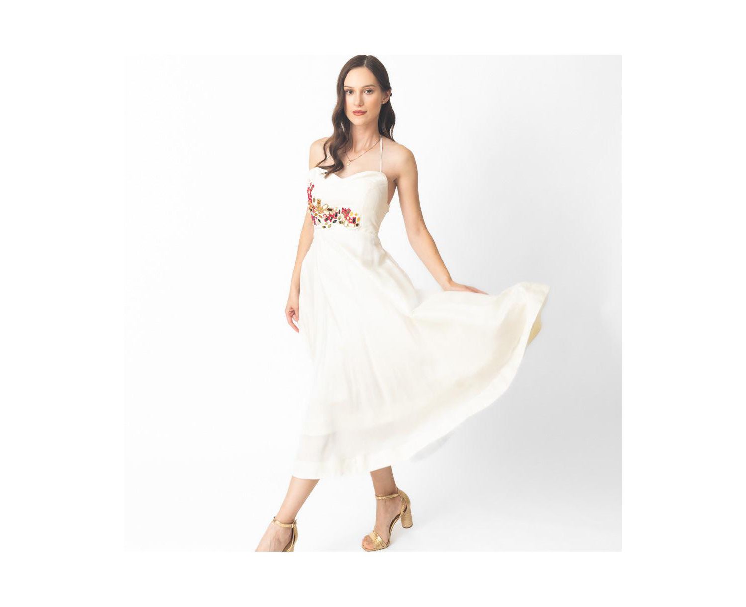 Women's Fit and Flare Midi Dress with Hand emboidered torso