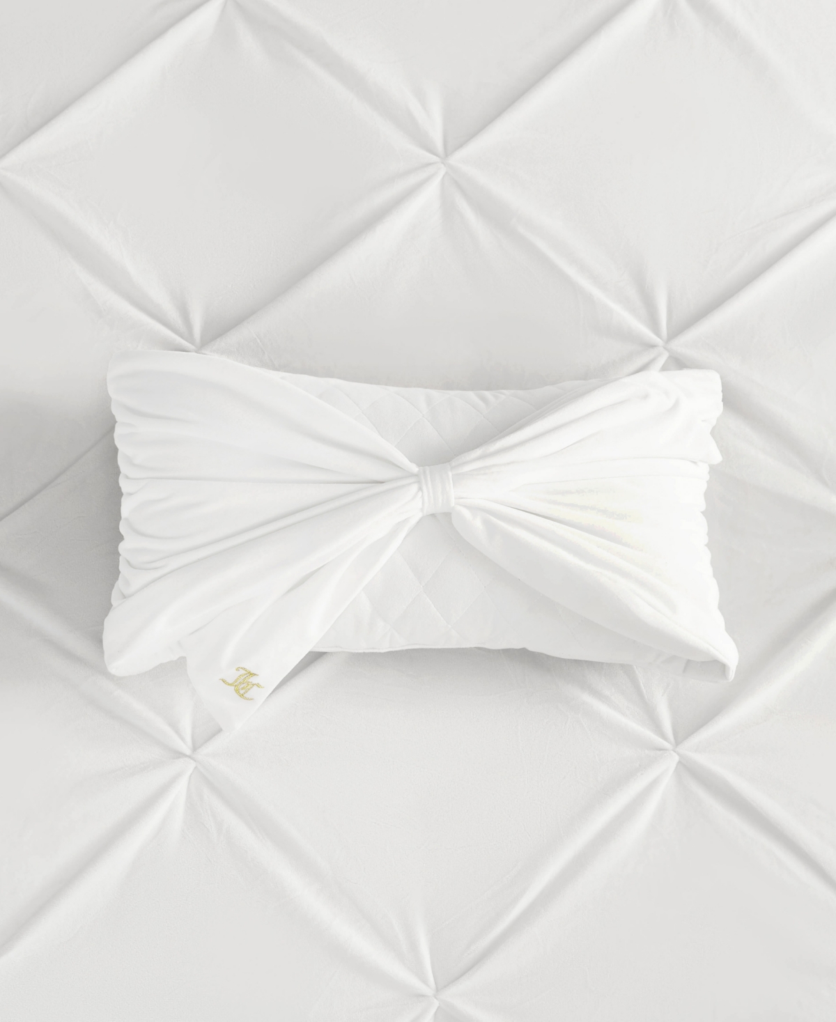 Shop Juicy Couture Velvet Bow Decorative Pillow, 10" X 18" In White