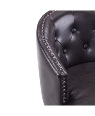 Set of 2 Swivel Counter Stools, Upholstered, Dark Brown