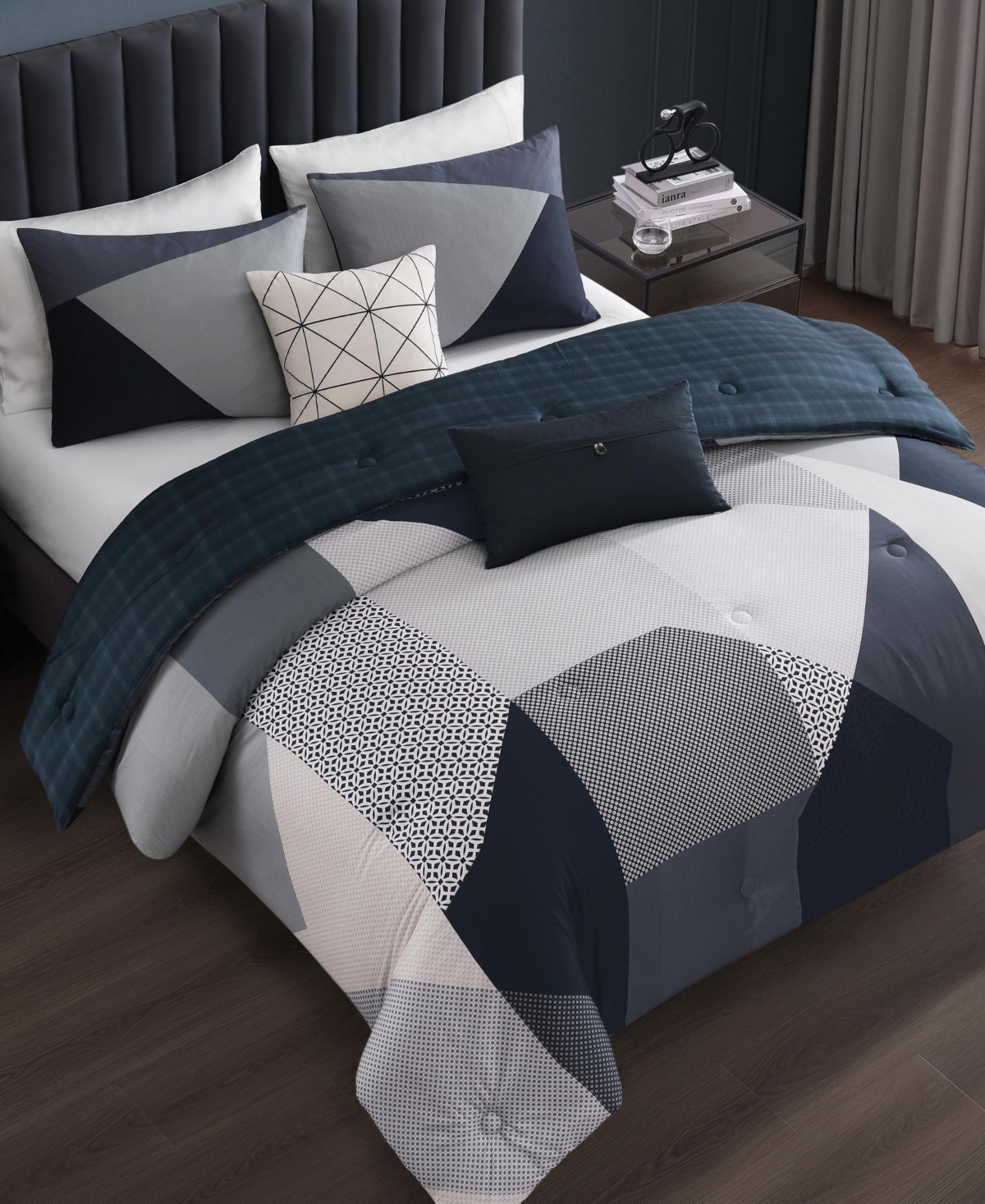 Bebejan Geo Fusion Bedding 200 Thread Count 100% Cotton Sateen 5 Piece Reversible Comforter Set