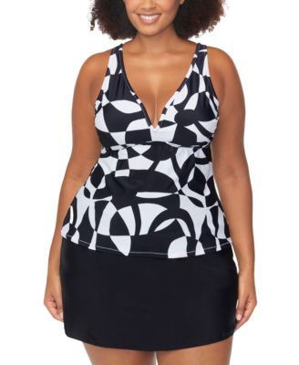 Trendy Plus Size Tanzania Tankini Top Bravo Tummy Control Swim Skirt