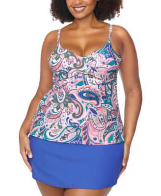 Trendy Plus Size Aries Underwire Tankini Top Bravo Tummy Control Swim Skirt