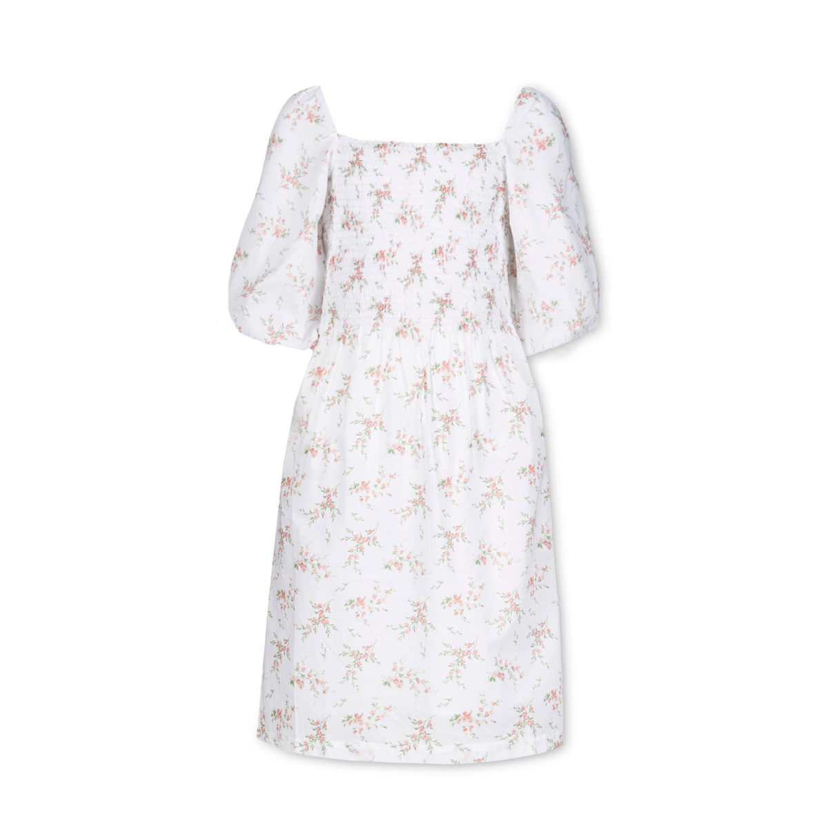 Hope & Henry Women's Smocked Bubble Sleeve Dress - Pink And Green Bouquet Floral