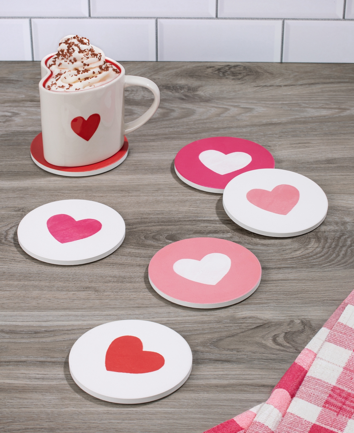 Thirstystone Printed Heart Coasters, Set Of 6 In White,pink