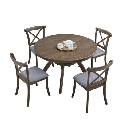  Round Rubber Wood Dining Table, Trestle Base, Modern