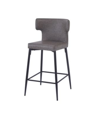 28inch Counter Height Bar Stools Set of 2, Modern Bar Upholstered Chairs with PU Leather, Metal Footrest and Frame for Kitchen Island, Bar Table, Dining Room, Gray