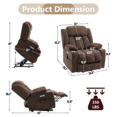 One Pack chenille fabric  Heavy Duty Motion Mechanism Up to 350 LBS Power Lift Recliner Chair