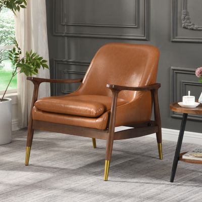 Mid century modern leather accent chair sales
