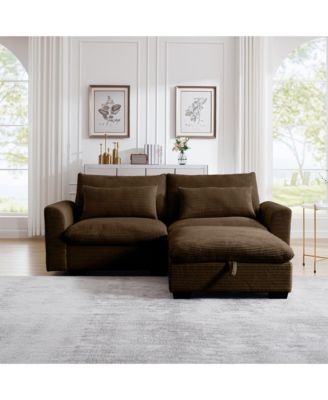 Sectional Sofa Comfy Corduroy Couch for Living Room with Pillows and Round Armrests, Modern Corduroy Sofa Sleeper Deep Couches with Storage Ottoman (Brown, 2-Seat)