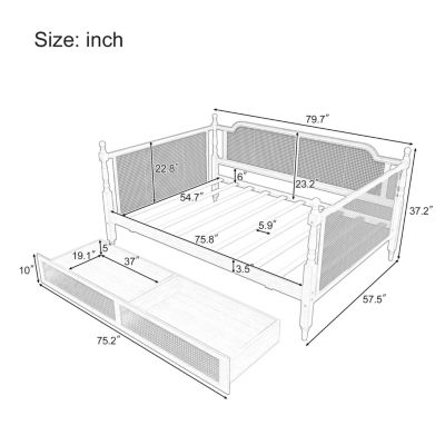  Rattan Full Size Daybed with Storage Drawers