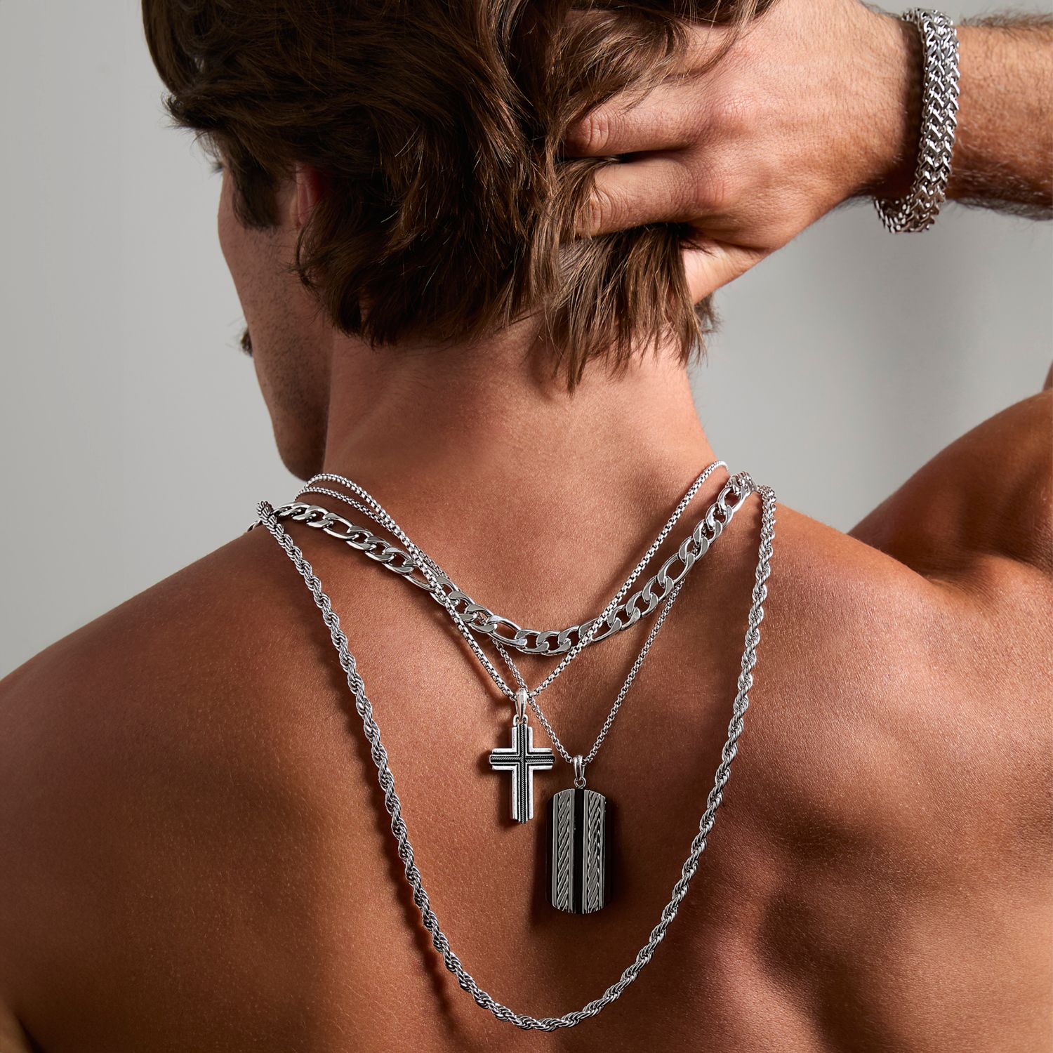 Stainless Steel Cross Necklace for Men 22", Two-Tone Pendant Necklace, Cross Jewelry