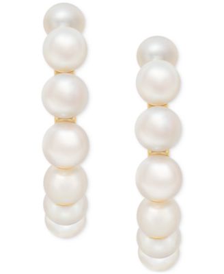 Cultured Freshwater Pearl (4mm) Huggie Hoop Earrings in 14k Gold Over Sterling Silver 