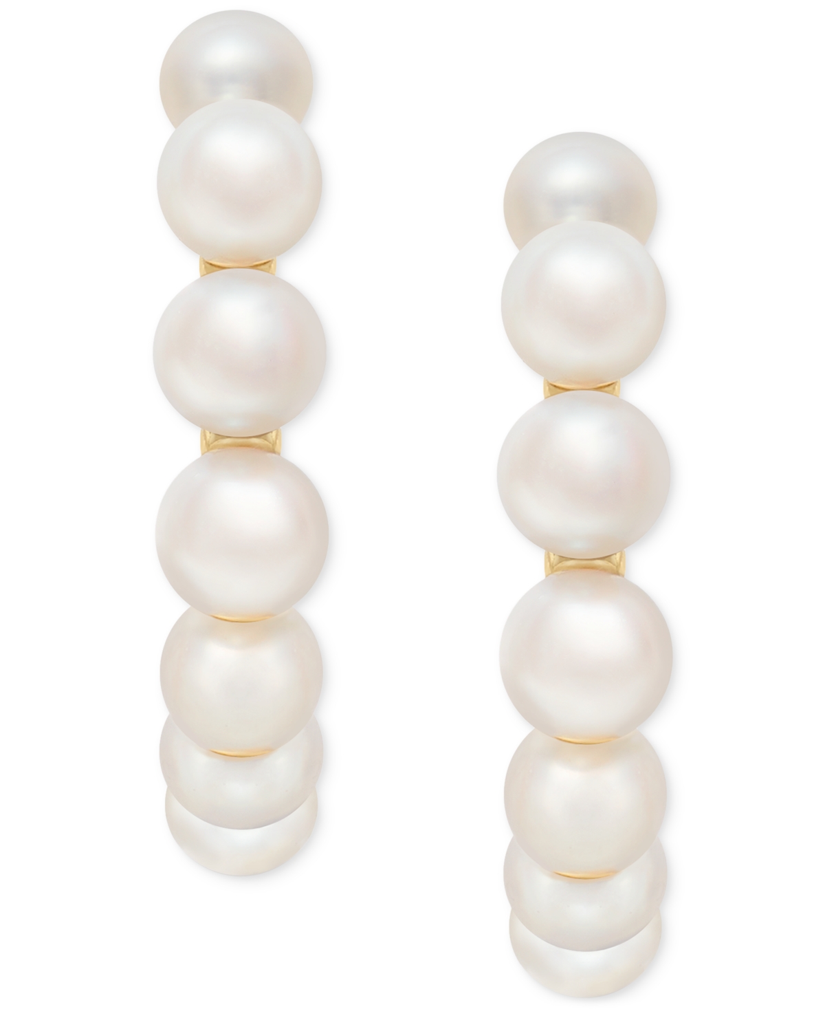 Macy's Cultured Freshwater Pearl (4mm) Huggie Hoop Earrings In 14k Gold Over Sterling Silver In Gold Over Silver