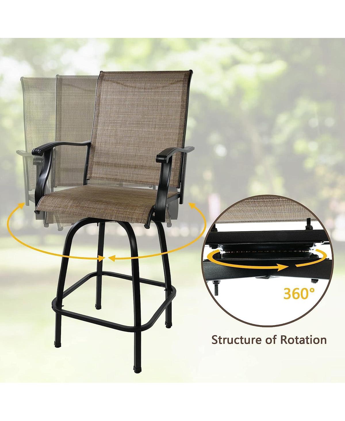 Slickblue Set of 2 Outdoor Swivel Bar Stools High Back Patio Chairs with Armrests & Breathable Textilene - Black