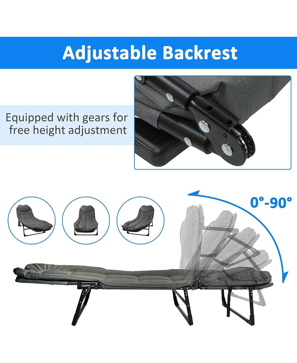 Slickblue Portable Folding Camping Cot with Adjustable Backrest Outdoor Lounge Chair for Comfortable Sleeping