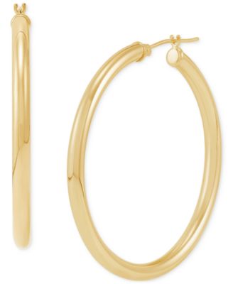 Polished Thin Tube Hoop Earrings (3mm) in 14k Gold (40mm)