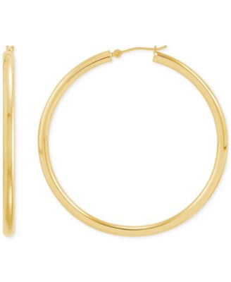 Polished Narrow Tube Hoop Earrings Collection In 14k Gold