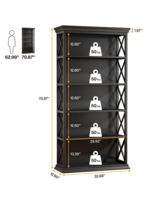 71 Inches 6-Tier Industrial Bookshelves and Bookcases, Floor Standing 5 Shelf Display Storage Shelves Tall Bookcase