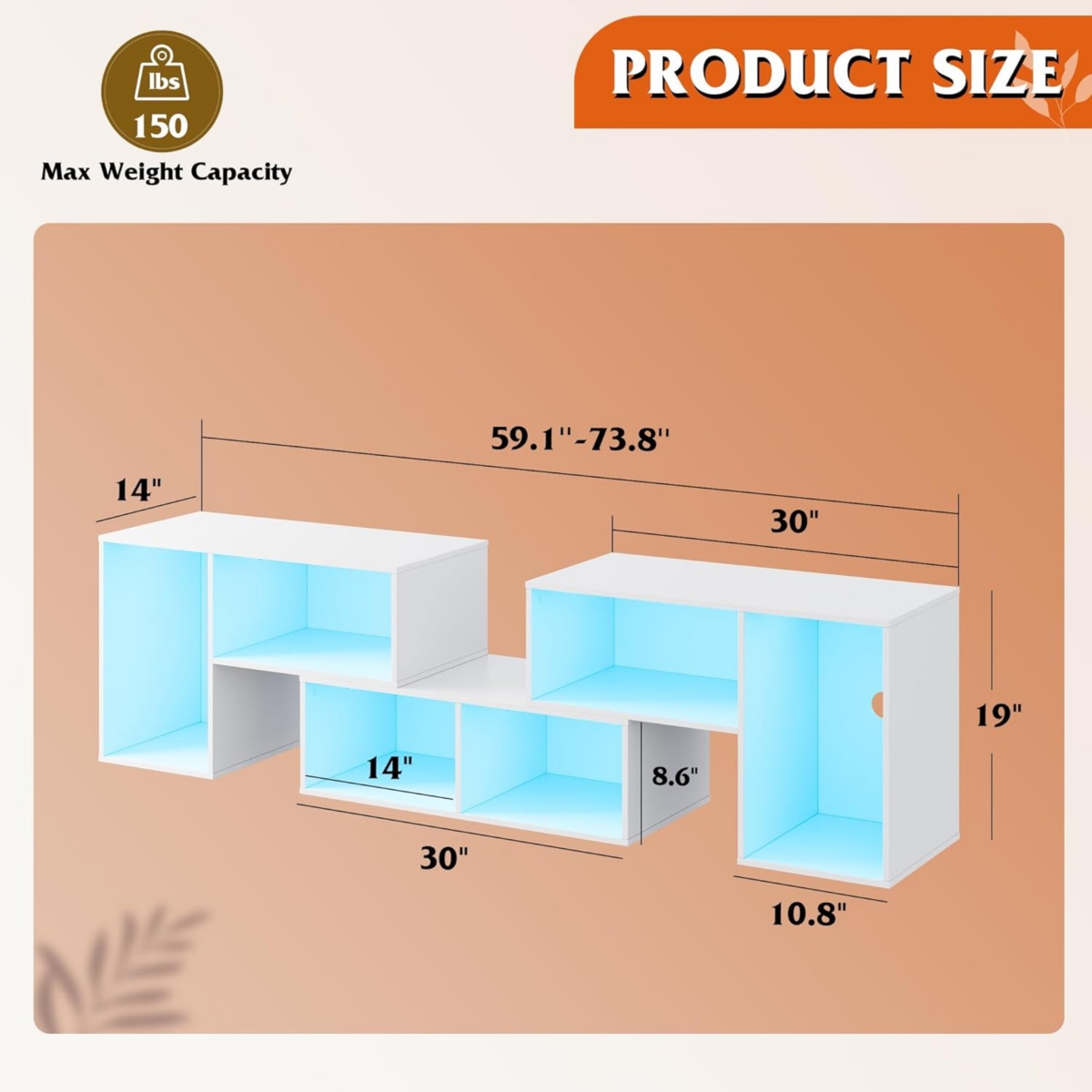 Wlive Tv Stand Modern Deformable Television Stand with Led Strips Entertainment Center with Open Shelves Media Tv Console for 65/70 Inch Tv Split Tv