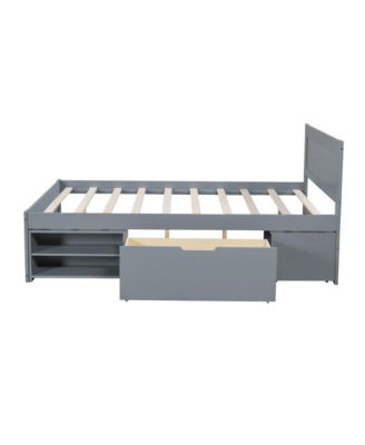 Streamdale Full Size Platform Bed With Drawer And Two Shelves, Gray