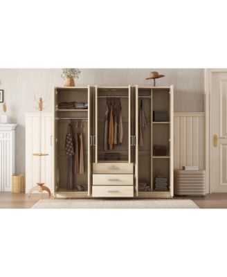 6-Doors Wooden Wardrobe Storage for Bedroom, with Big Drawers