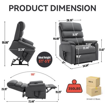 Streamdale Cat-Proof Leather Power Lift Recliner Chair with Massage