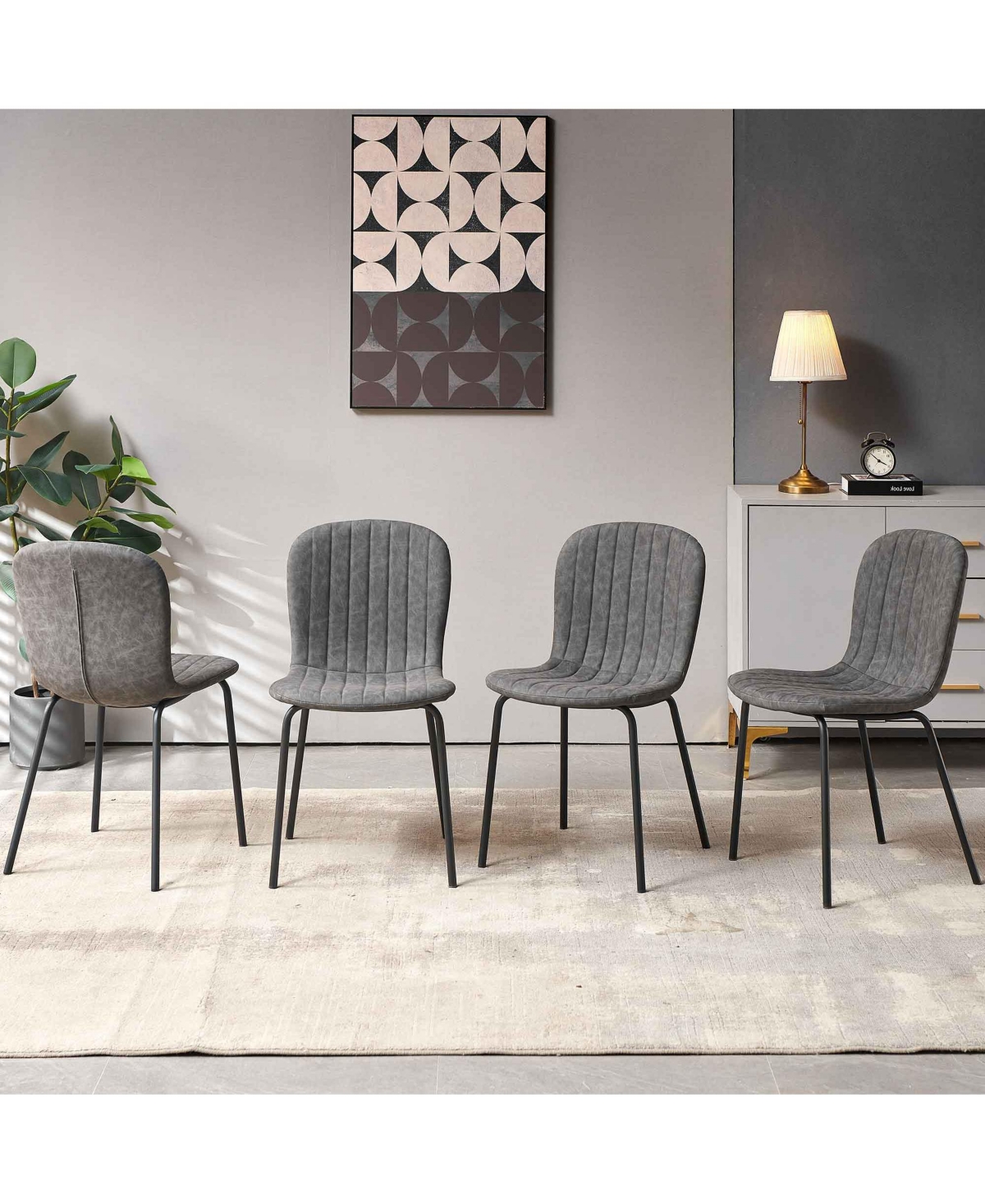 Streamdale Furniture Dark Grey Faux Leather Dining Chairs Set of 4,Mid-Century Modern Upholstered Pu Leather Chairs,for Kitchen Dining Room - Dark gra
