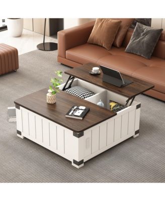 Farmhouse Lift Top Coffee Table with Charging Station & Hidden Storage